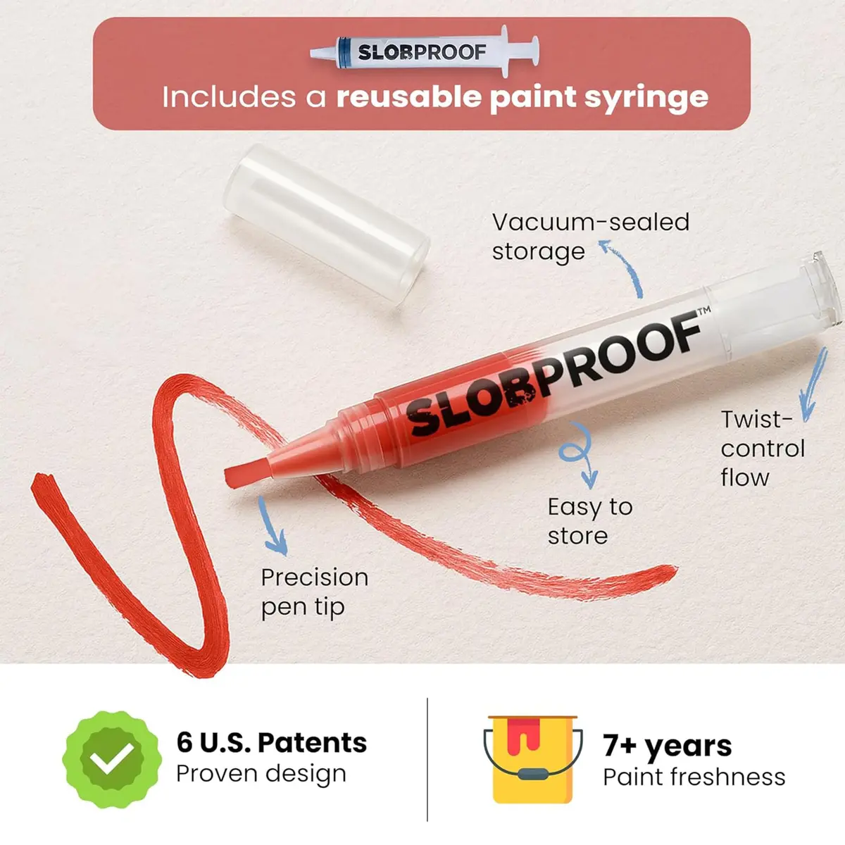 Slobproof Refillable Touch-Up Paint Pen 50ml (1.7 Fl Oz) 5-Pack | Precision Brush Tip for Walls & Furniture - view 4