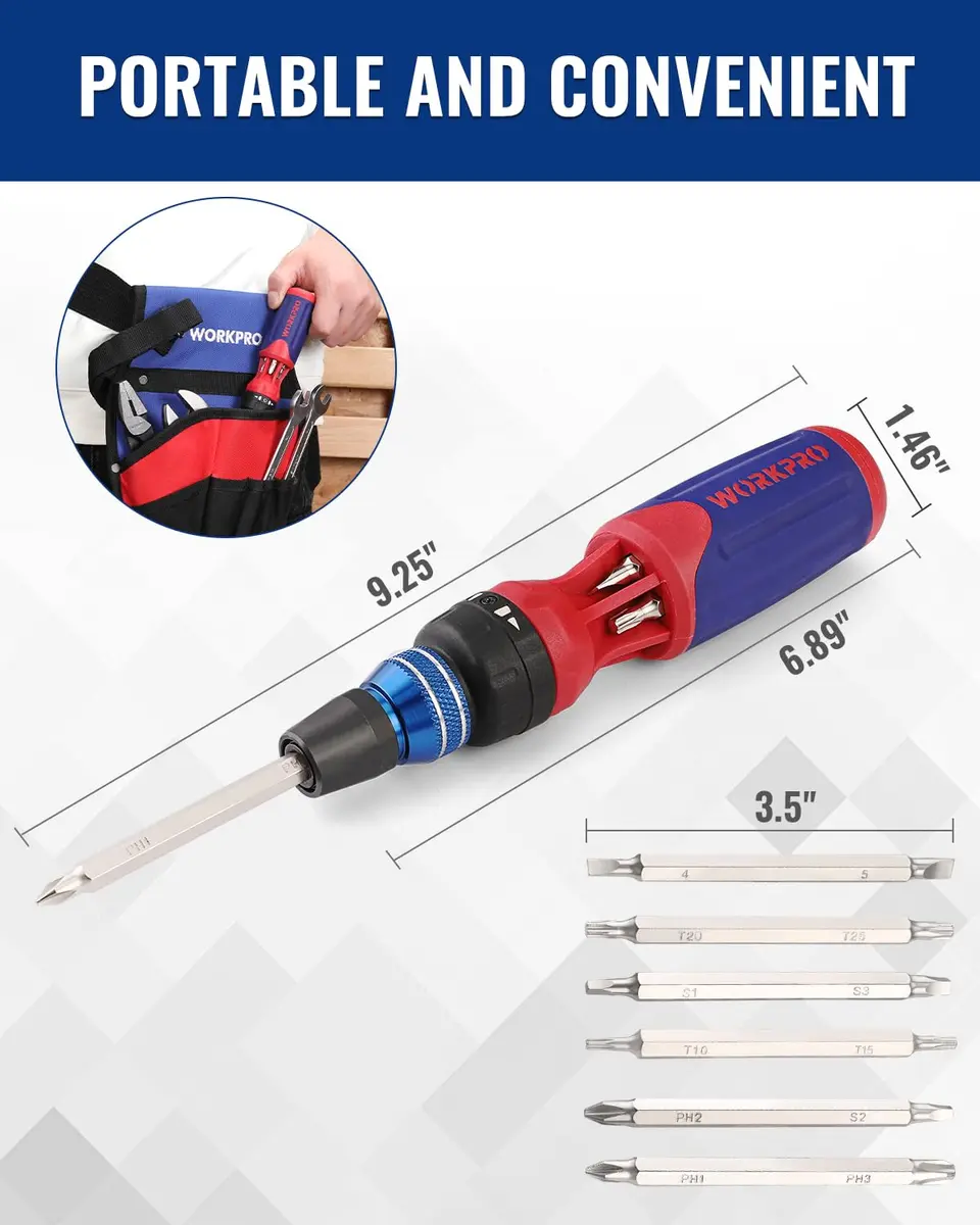 WORKPRO 12-in-1 Ratcheting Multi-Bit Screwdriver Set | Ergonomic Handle & Auto-Lock Bits for Home & DIY - view 5