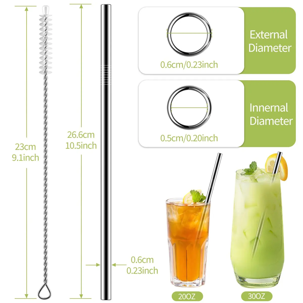 HuaQi Stainless Steel Drinking Straws 10.5'' | Reusable & Eco-Friendly (70-120 chars) - view 9