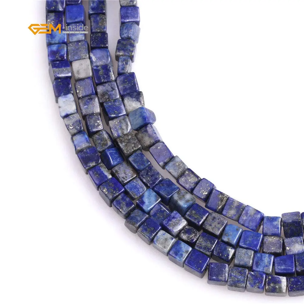 GEM-INSIDE CREATE YOUR OWN FASHION Lapis Lazuli Gemstone Beads 4mm Square | Natural Energy Power Beads for Jewelry Making - view 4