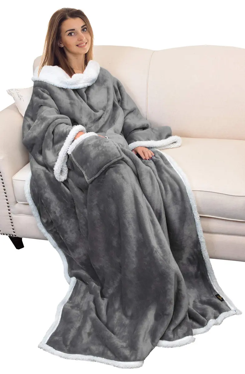 Catalonia Sherpa Wearable Blanket with Sleeves and Pocket | Cozy Adult Throw with Sleeves, 72" x 55" - main product image
