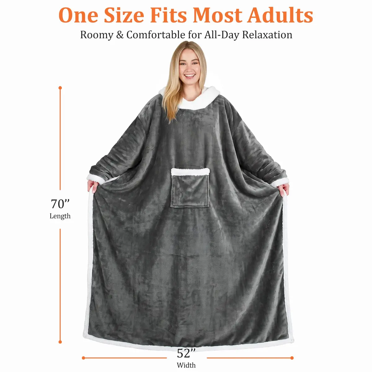 Catalonia Sherpa Wearable Blanket with Sleeves and Pocket | Cozy Adult Throw with Sleeves, 72" x 55" - view 6