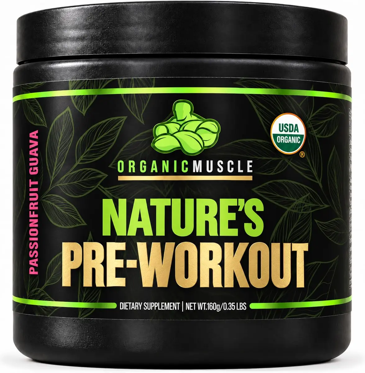 Organic Muscle Pre Workout Powder, Passionfruit Guava | USDA Organic, Vegan, Low Caffeine for Endurance - main product image