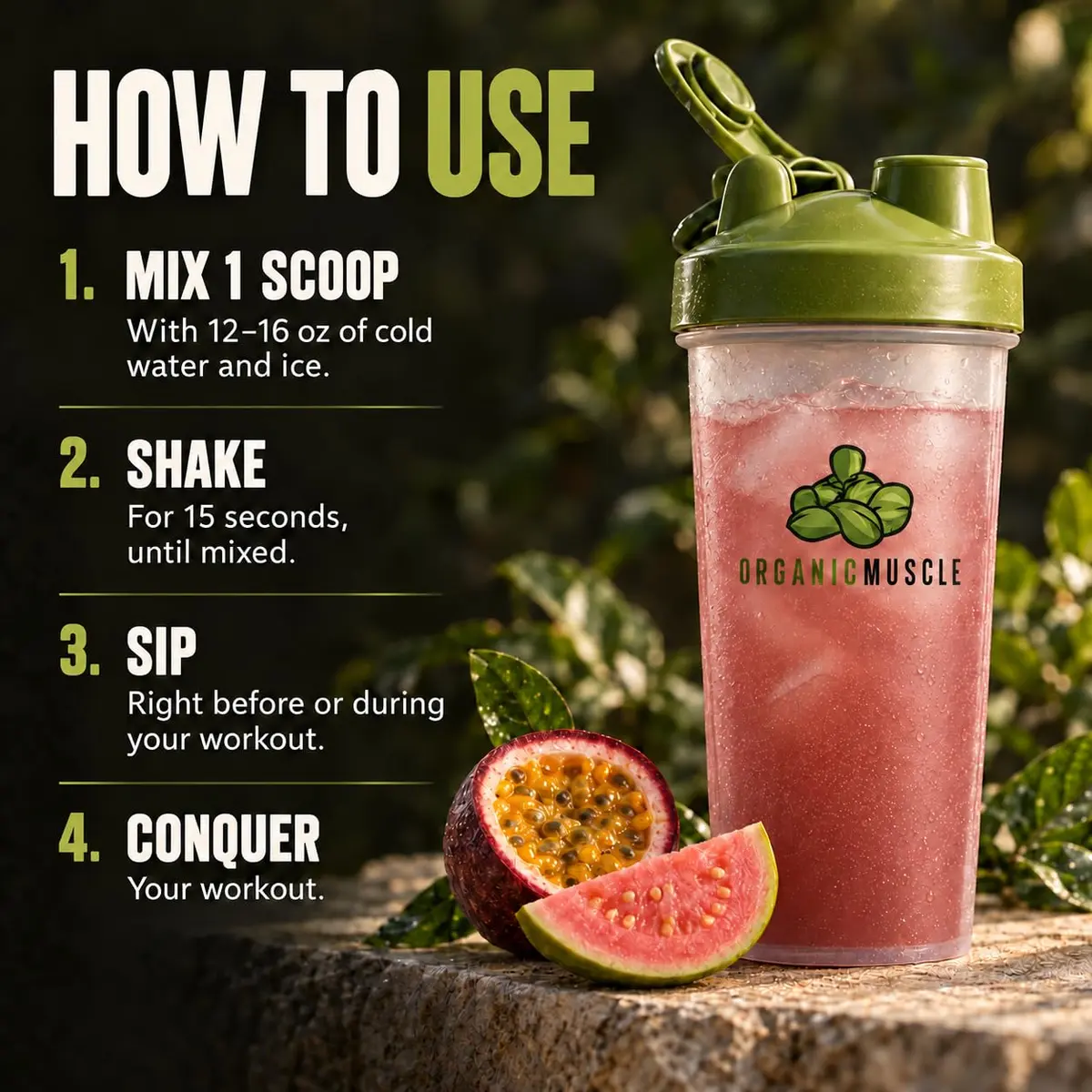 Organic Muscle Pre Workout Powder, Passionfruit Guava | USDA Organic, Vegan, Low Caffeine for Endurance - view 6
