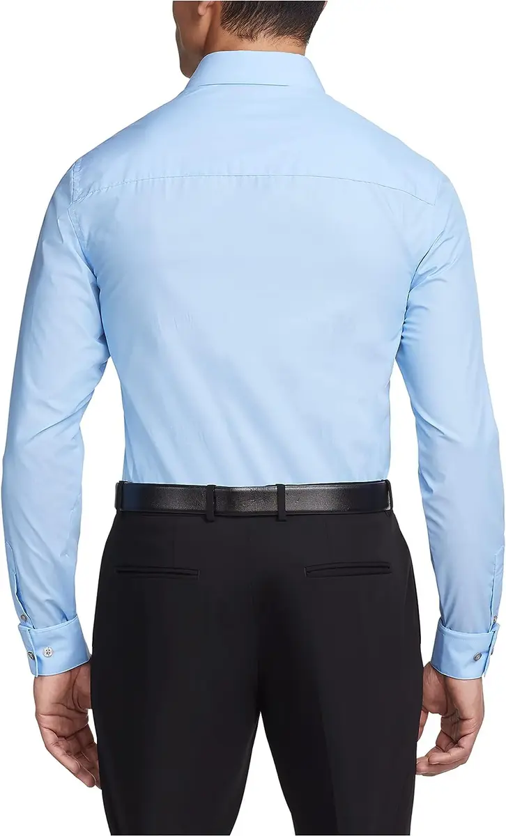 Kenneth Cole Unlisted Men's Dress Shirt Slim Fit Solid Light Blue 17"-17.5" Neck 36"-37" Sleeve - view 2