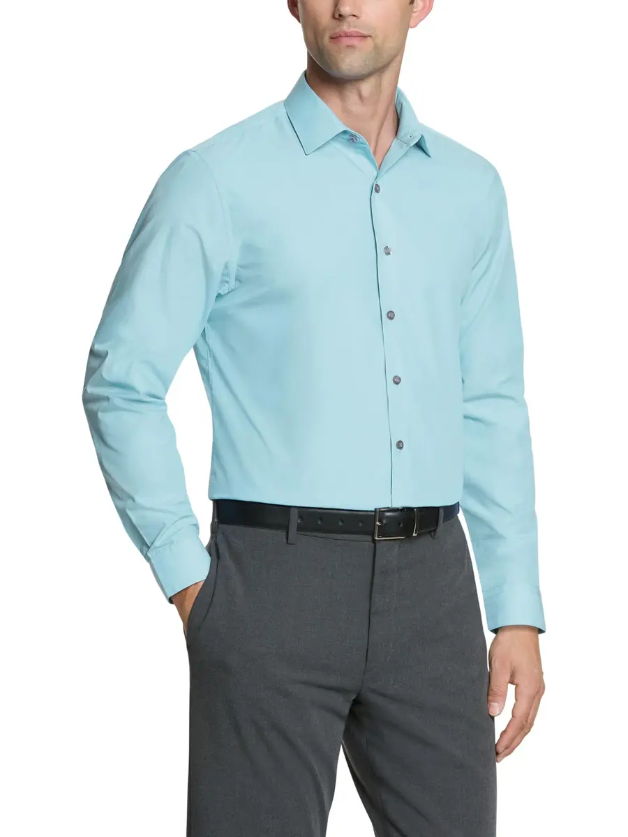 Kenneth Cole Unlisted Men's Dress Shirt Slim Fit Solid Light Blue 17"-17.5" Neck 36"-37" Sleeve - view 3