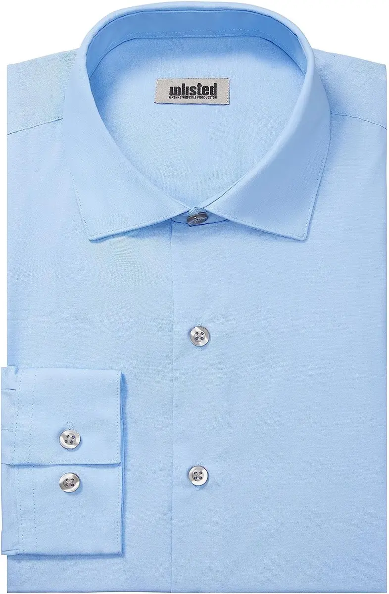 Kenneth Cole Unlisted Men's Dress Shirt Slim Fit Solid Light Blue 17"-17.5" Neck 36"-37" Sleeve - view 4