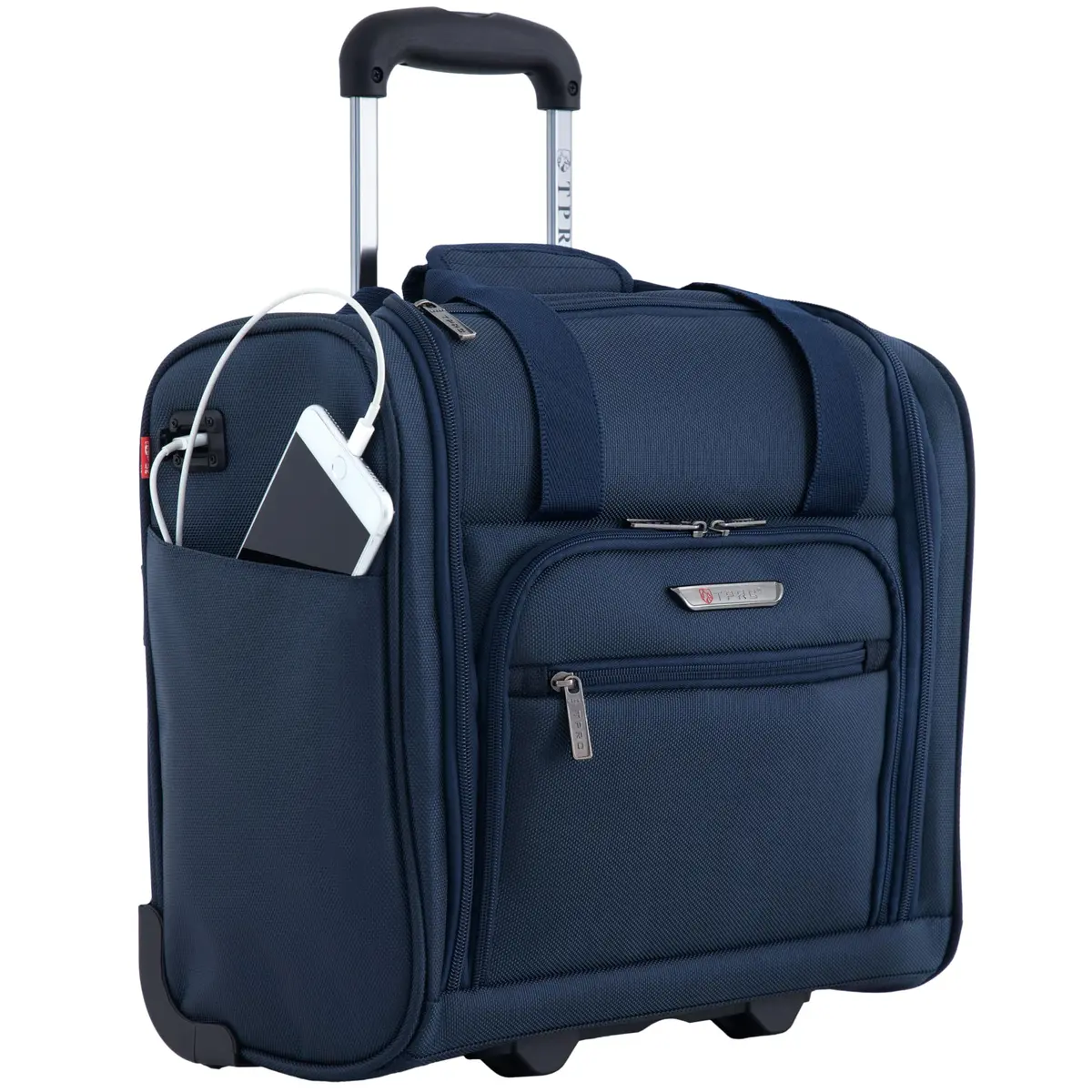 TPRC 15" Smart Underseat Carry-On Luggage with USB Charging Port, Navy Blue | Compact Airline-Approved Travel Bag - main product image