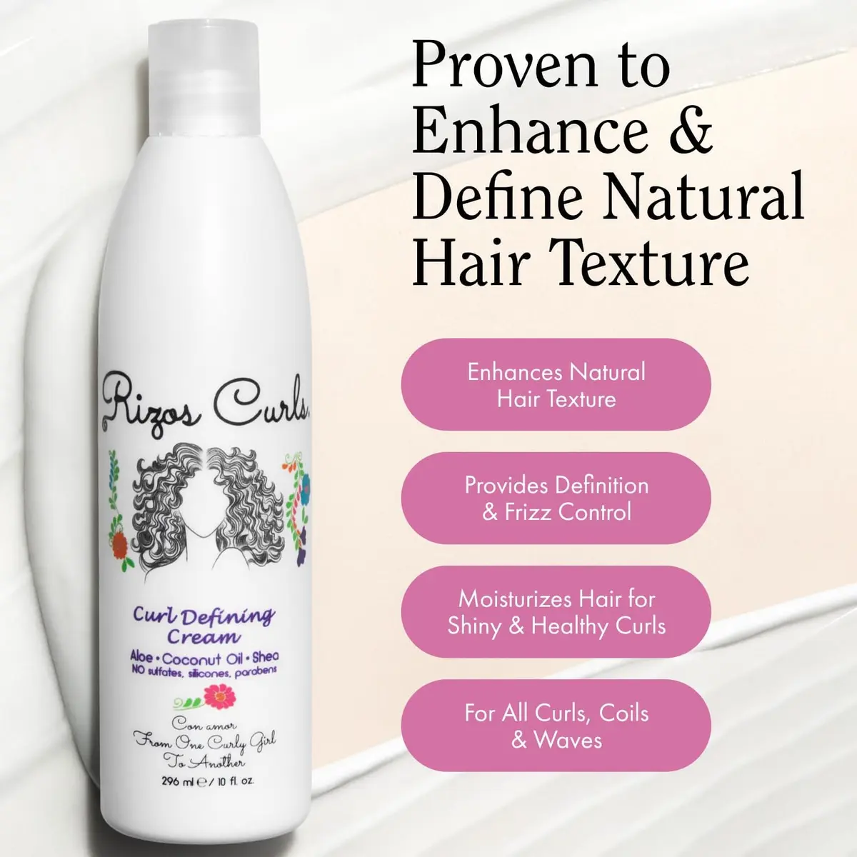 Rizos Curls Curl Defining Cream for Wavy, Curly, Coily Hair – Frizz Control, Defines, Softens, Moisturizes, Adds Shine for 1a–4c Hair Types – Sulfate & Paraben - view 5