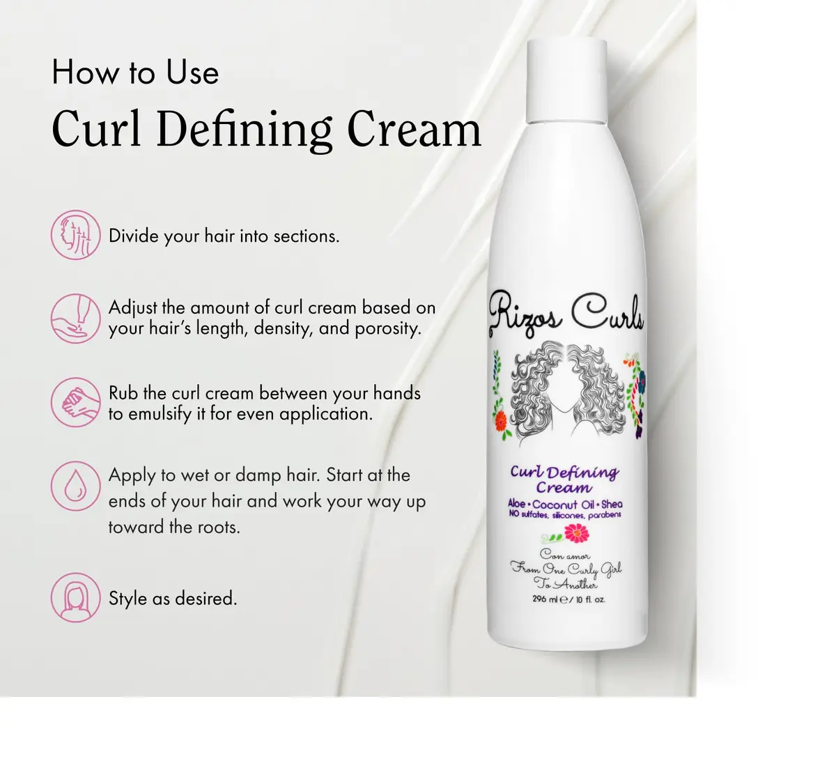 Rizos Curls Curl Defining Cream for Wavy, Curly, Coily Hair – Frizz Control, Defines, Softens, Moisturizes, Adds Shine for 1a–4c Hair Types – Sulfate & Paraben - view 6