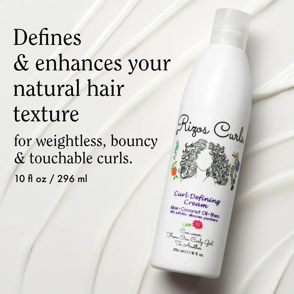 Rizos Curls Curl Defining Cream for Wavy, Curly, Coily Hair – Frizz Control, Defines, Softens, Moisturizes, Adds Shine for 1a–4c Hair Types – Sulfate & Paraben - view 2