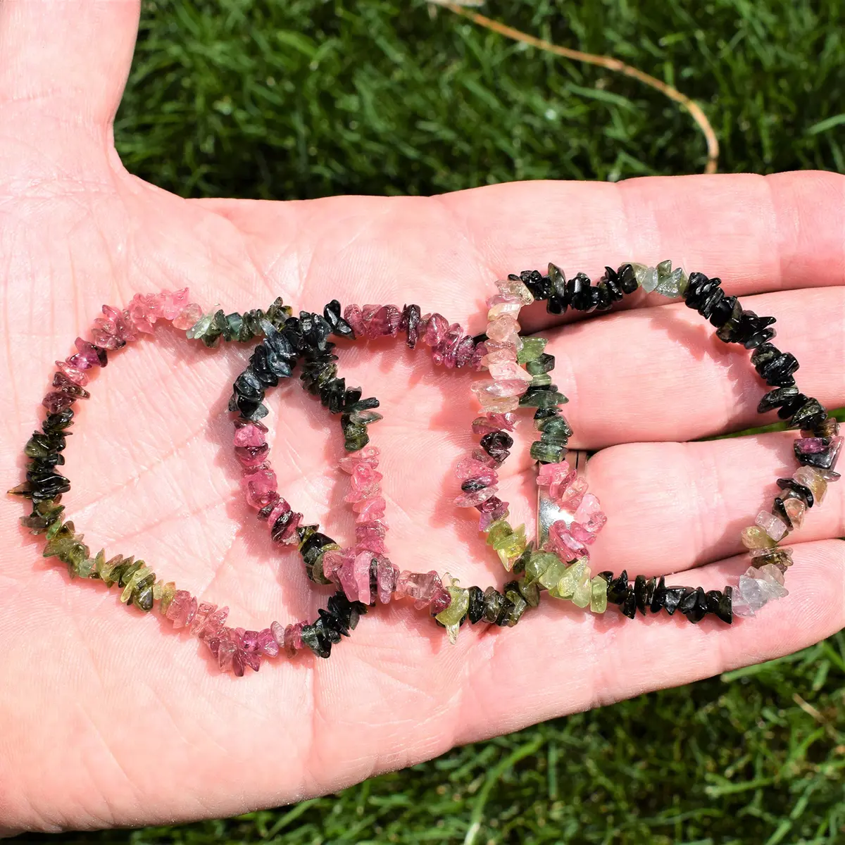 Zenergy Gems CHARGED Rainbow Tourmaline Crystal Chip Stretchy Bracelet 7.1in | Reduce Stress & Tension - view 4