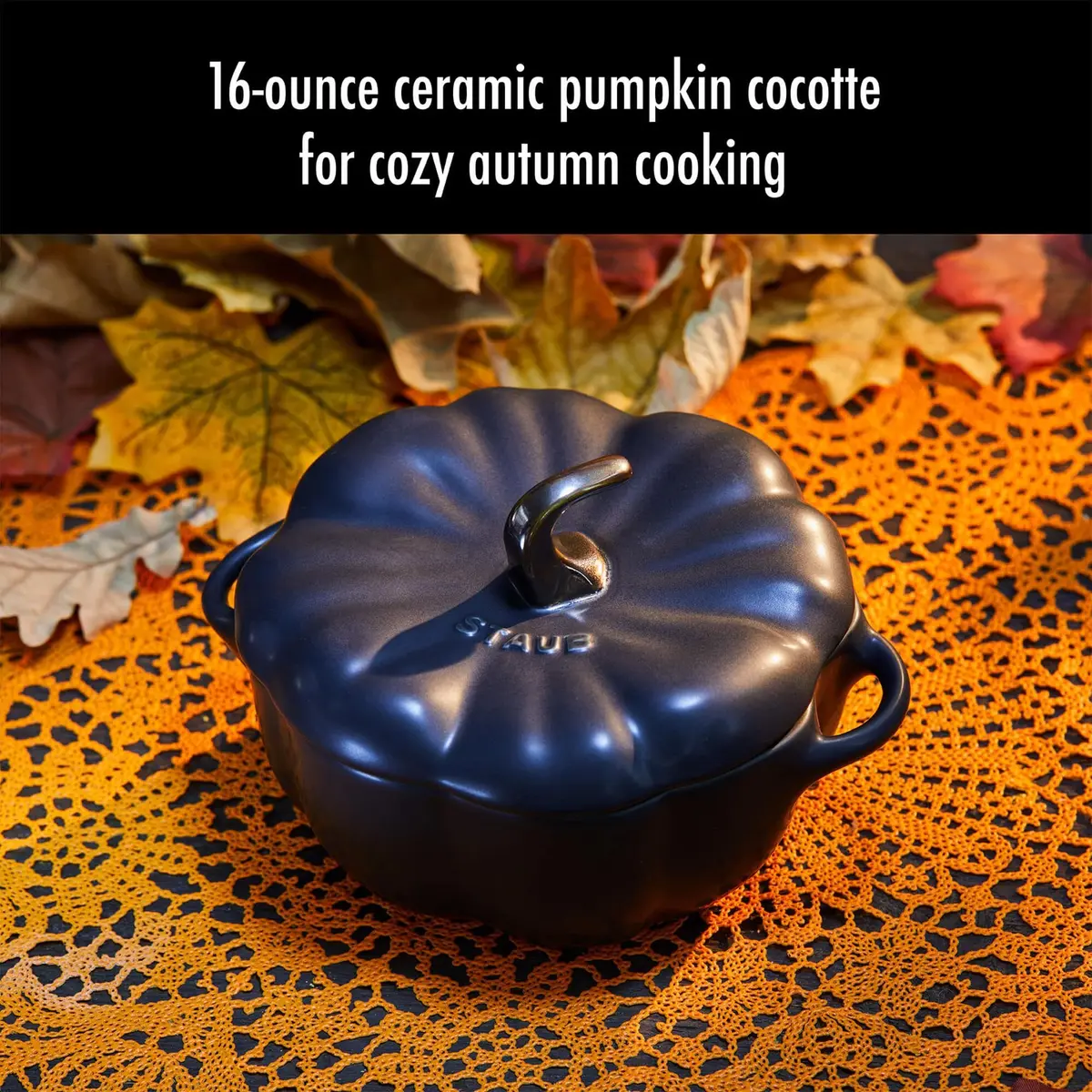 STAUB Ceramic 0.5-qt Petite Ceramic Pumpkin | Oven & Stove Safe up to 572°F, Decorative Pumpkin Dish - view 2