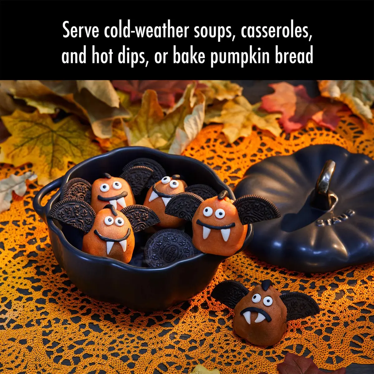 STAUB Ceramic 0.5-qt Petite Ceramic Pumpkin | Oven & Stove Safe up to 572°F, Decorative Pumpkin Dish - view 3