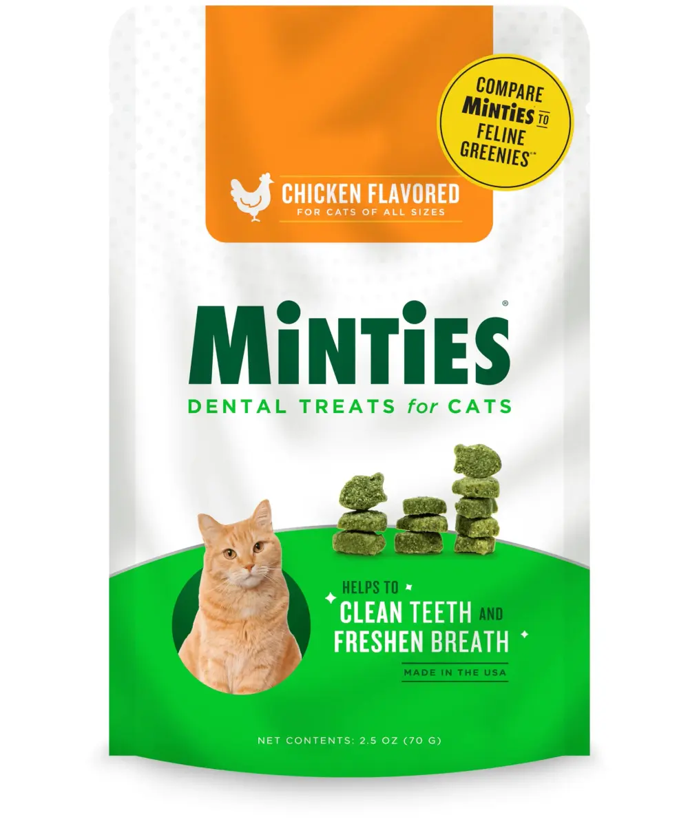 VetIQ Minties Dental Cat Treats Chicken Flavor 70.87g (2.5 Oz) | Cleans Teeth & Freshens Breath - main product image