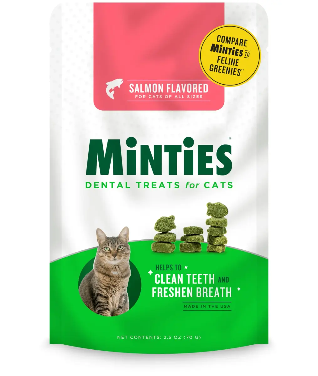 Minties Salmon Flavored Dental Treats for Cats 70.87g (2.5oz) | Freshens Breath & Controls Tartar - main product image
