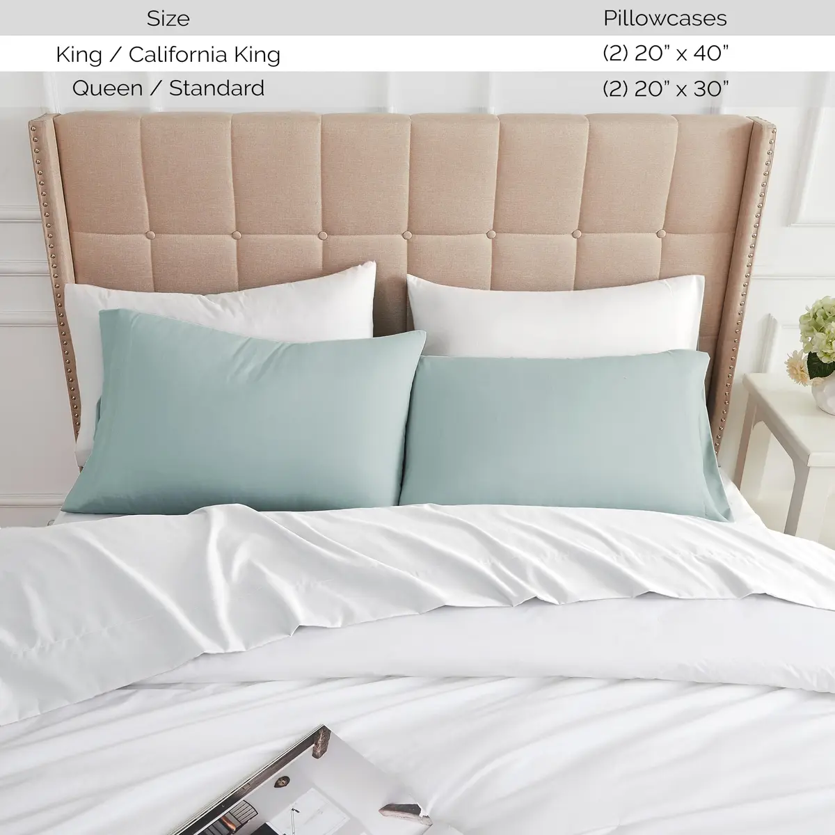 Southshore Fine Living 2-Piece King Ultra-Soft Pillow Cases, Sky Blue | Microfiber, Envelope Closure - view 6