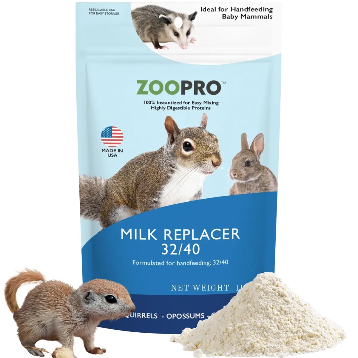 Exotic Nutrition ZooPro Milk Replacer Powder 250g (8.8 oz) | For Baby Squirrels, Rabbits, Opossums, Raccoons - main product image