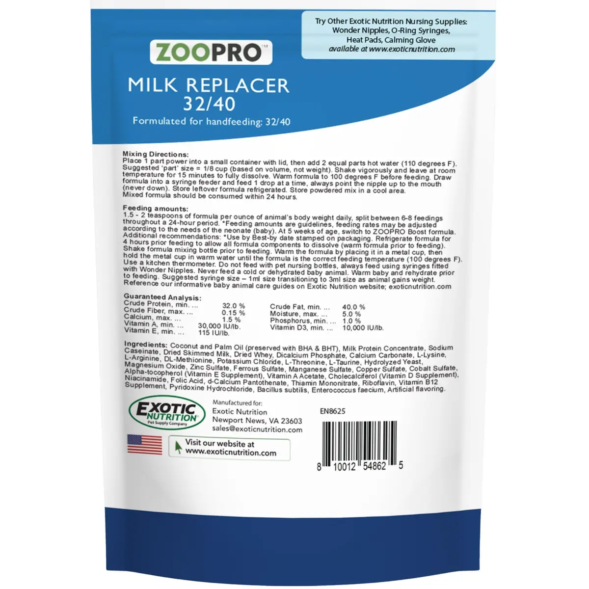 Exotic Nutrition ZooPro Milk Replacer Powder 250g (8.8 oz) | For Baby Squirrels, Rabbits, Opossums, Raccoons - view 8