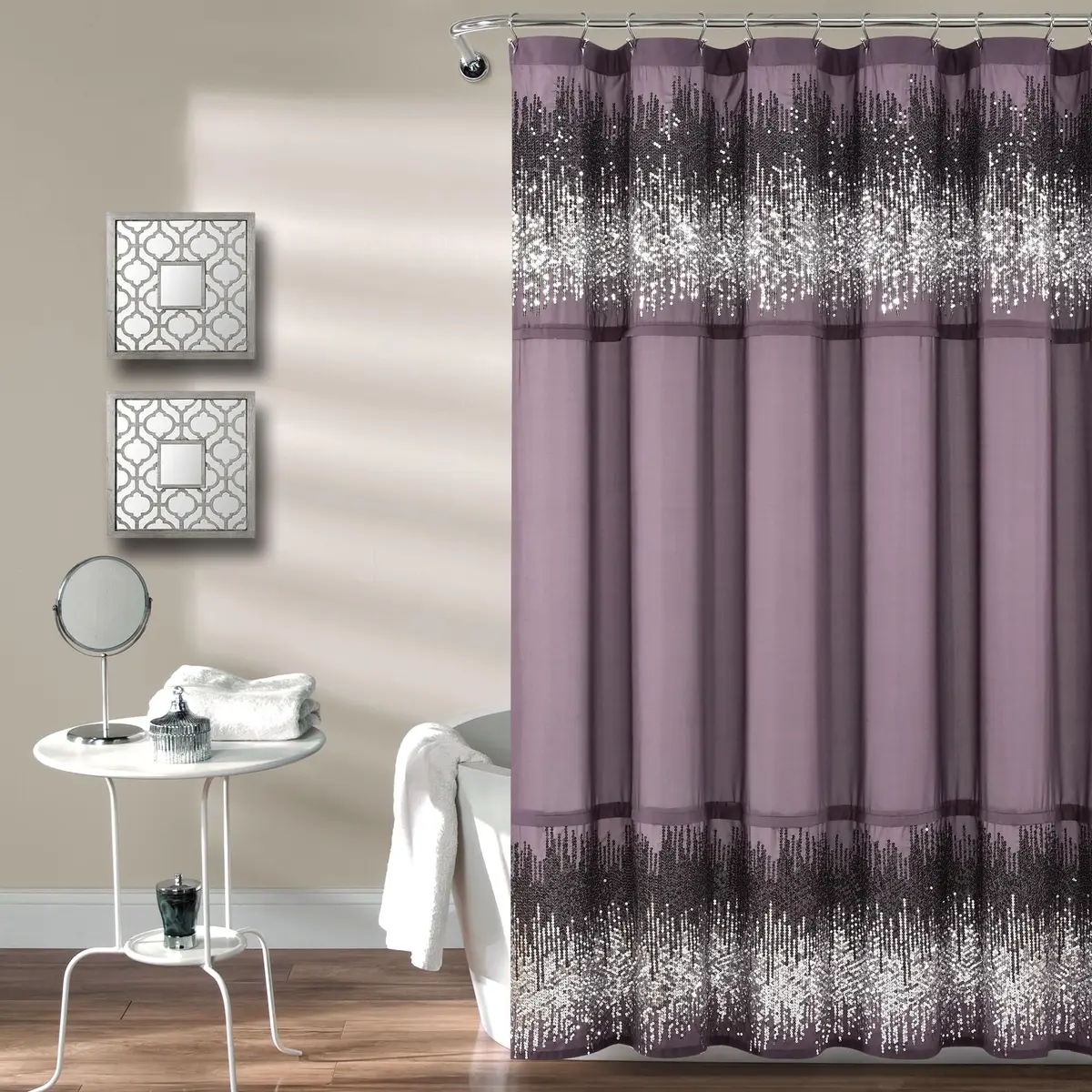 Lush Decor Shimmer Sequins Shower Curtain 70"W x 72"L Silver | Glam Bathroom Decor - view 5