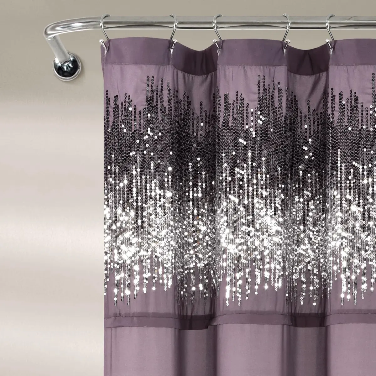Lush Decor Shimmer Sequins Shower Curtain 70"W x 72"L Silver | Glam Bathroom Decor - view 6