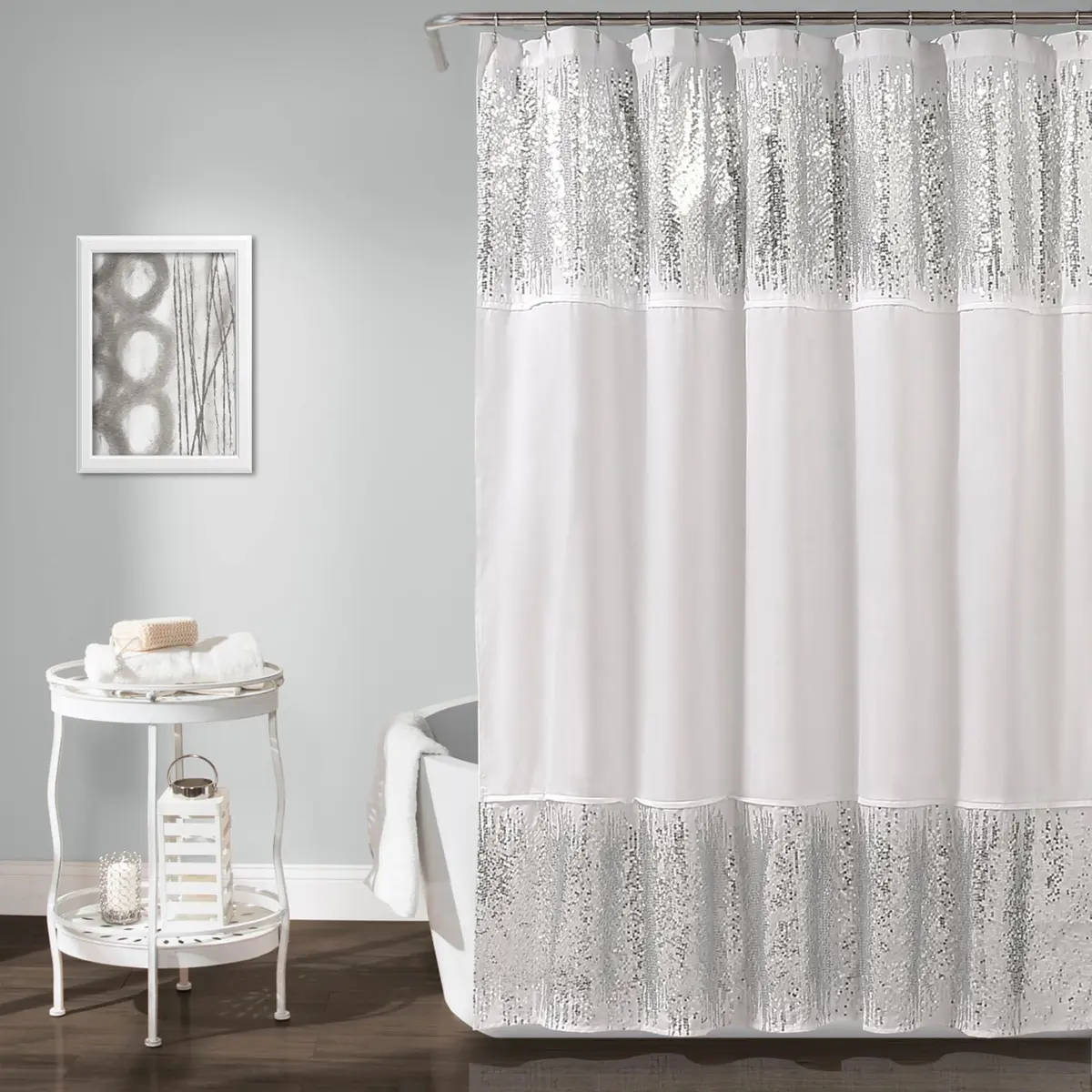 Lush Decor Shimmer Sequins Shower Curtain 70"W x 72"L Silver | Glam Bathroom Decor - view 2