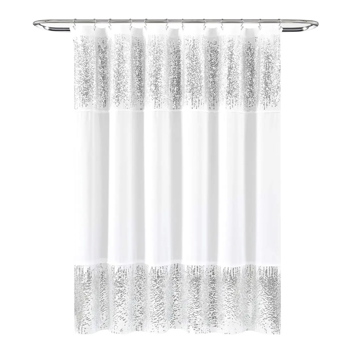 Lush Decor Shimmer Sequins Shower Curtain 70"W x 72"L Silver | Glam Bathroom Decor - view 4