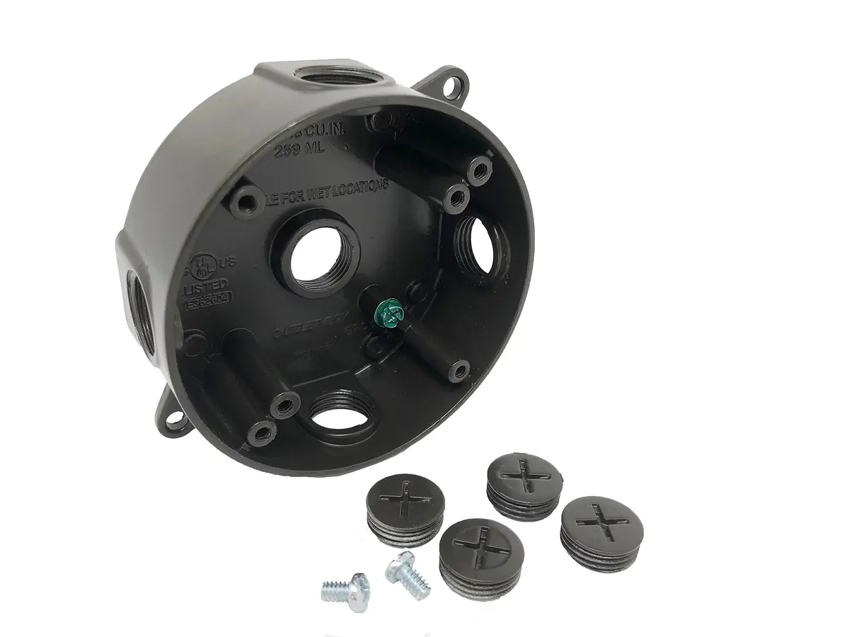 Sealproof 1/2-Inch Weatherproof Round Electrical Outlet Box | Heavy Duty Aluminum, UL Listed, Bronze - main product image