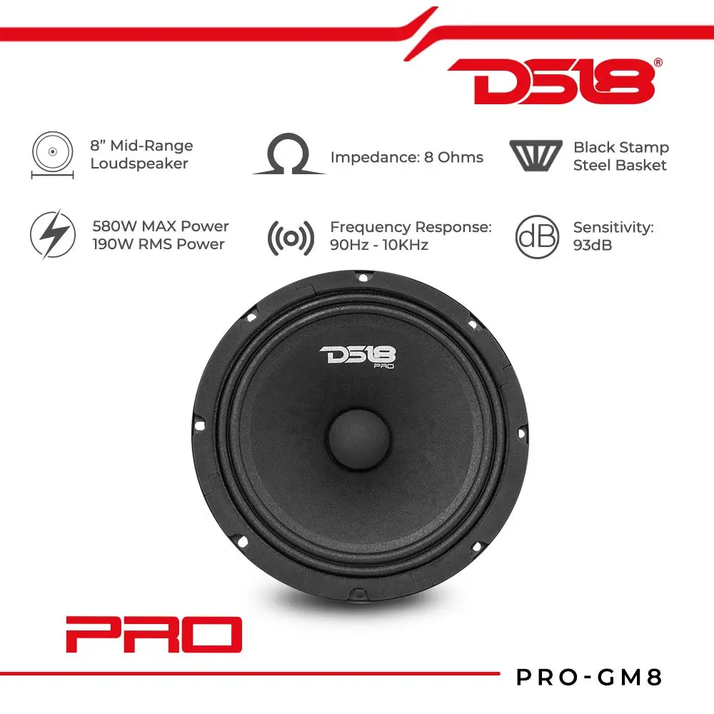 DS18 PRO-GM8 8" Midrange Loudspeaker | 580W Max Power, 8 Ohms, Black Steel Basket - view 2