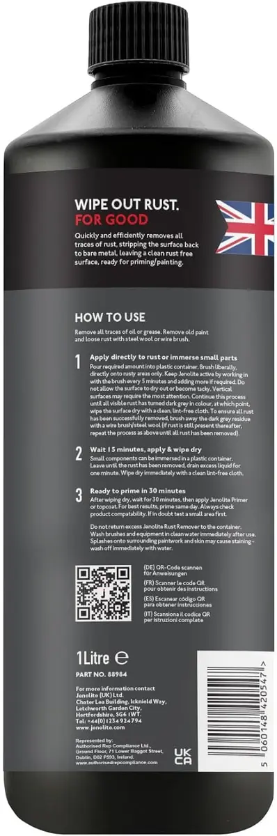 JENOLITE Rust Remover Liquid 34 Fl Oz | Fast Acting, Industrial Strength, No Rinse, UK Brand - view 7