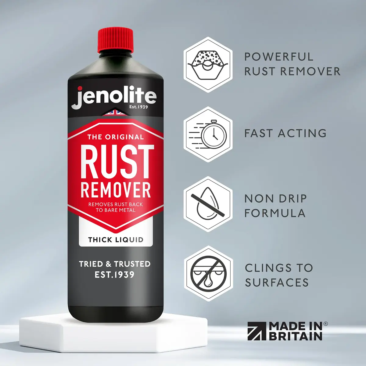JENOLITE Rust Remover Liquid 34 Fl Oz | Fast Acting, Industrial Strength, No Rinse, UK Brand - view 2