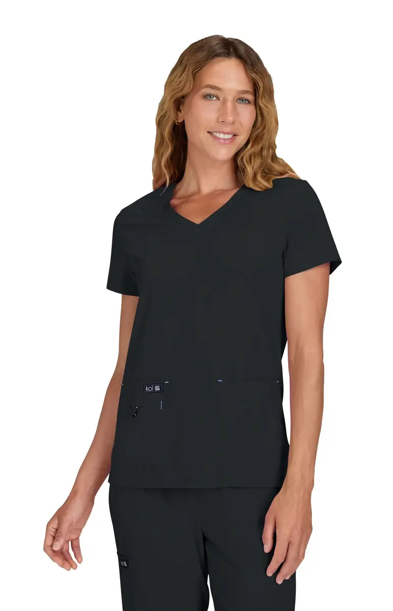 KOI Becca Women's 4-Pocket Stretch Scrub Top Black Large | Comfortable, Stylish & Durable - main product image