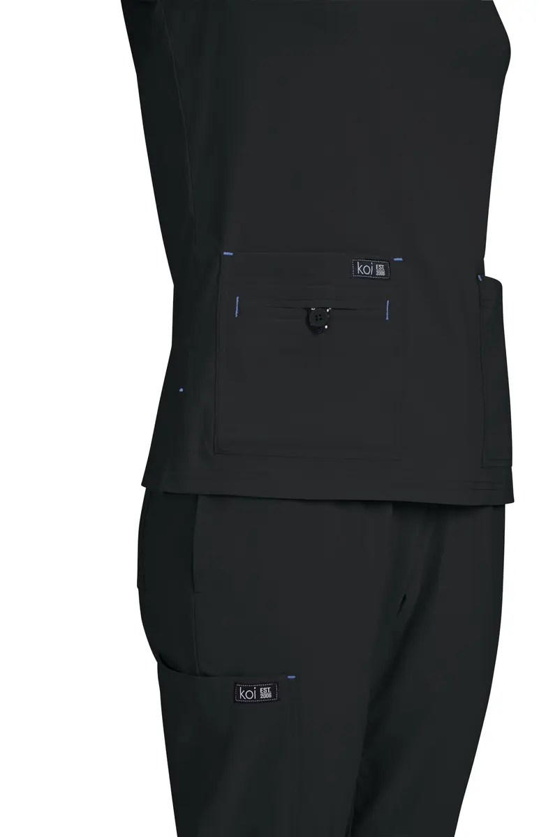 KOI Becca Women's 4-Pocket Stretch Scrub Top Black Large | Comfortable, Stylish & Durable - view 3