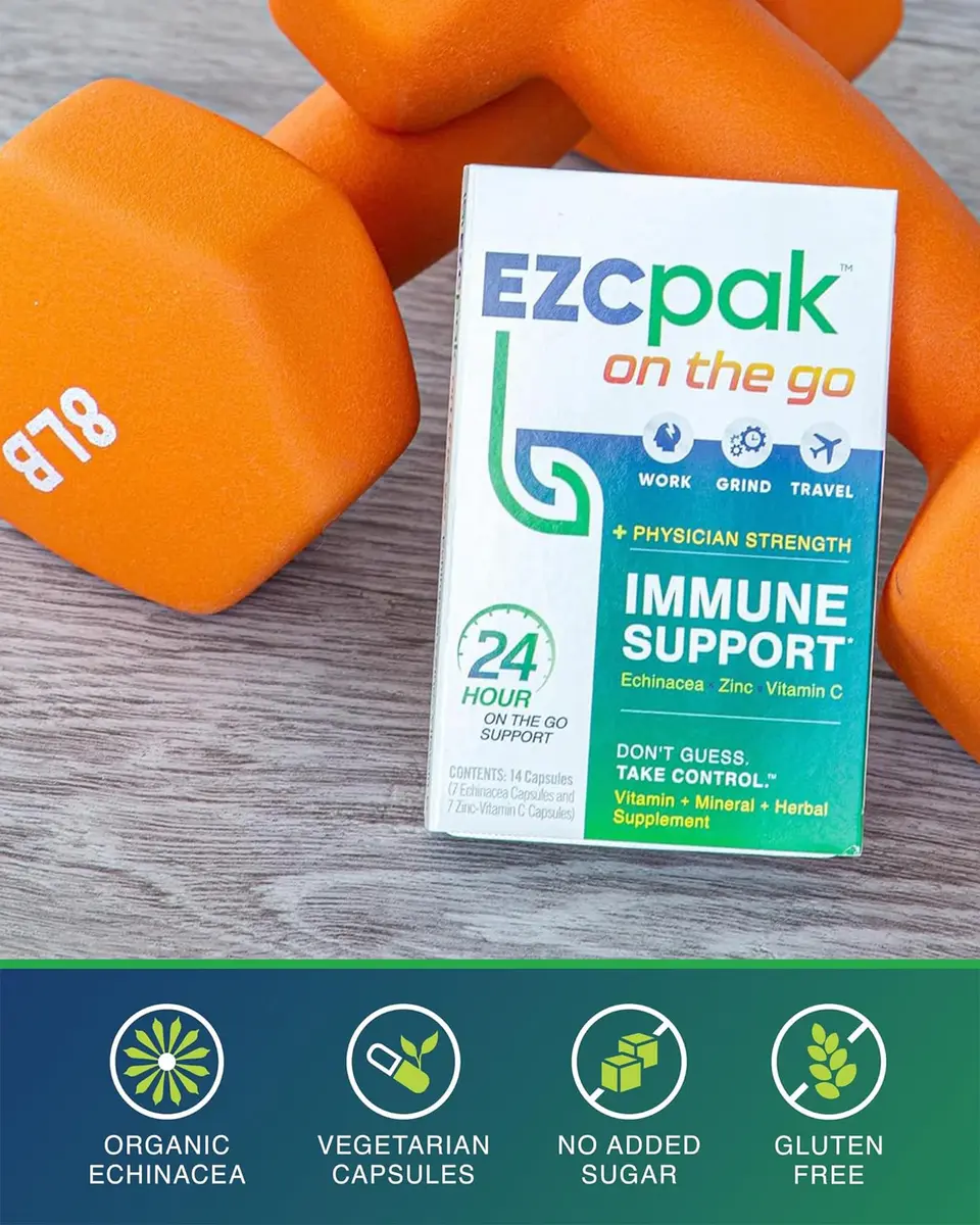 EZC Pak On The Go Immune System Booster with Echinacea, Vitamin C, Zinc | Travel-Friendly, Physician Formulated, Vegetarian - view 5