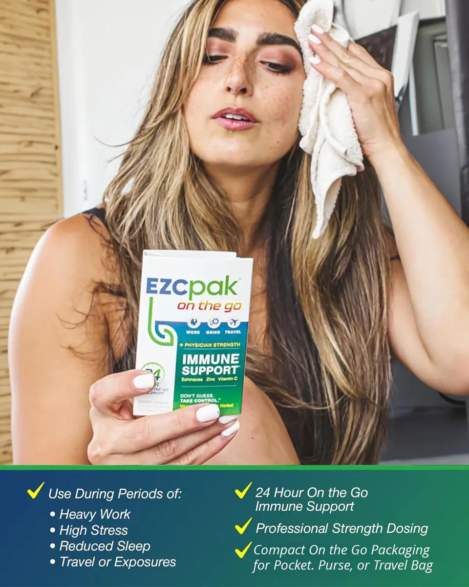 EZC Pak On The Go Immune System Booster with Echinacea, Vitamin C, Zinc | Travel-Friendly, Physician Formulated, Vegetarian - view 8