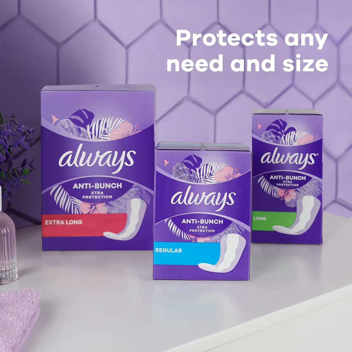 Always Panty Liners for Women Anti-Bunch Xtra Protection Daily Liners, Long, Unscented, 136 Count | Reliable Light Flow & Discharge - view 5