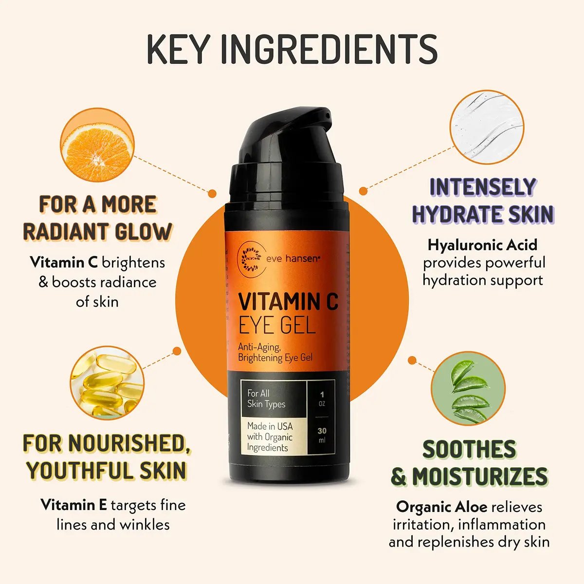 Eve Hansen Vitamin C Eye Gel for Dark Circles & Puffiness 1 oz Brightening Anti-Aging - view 3