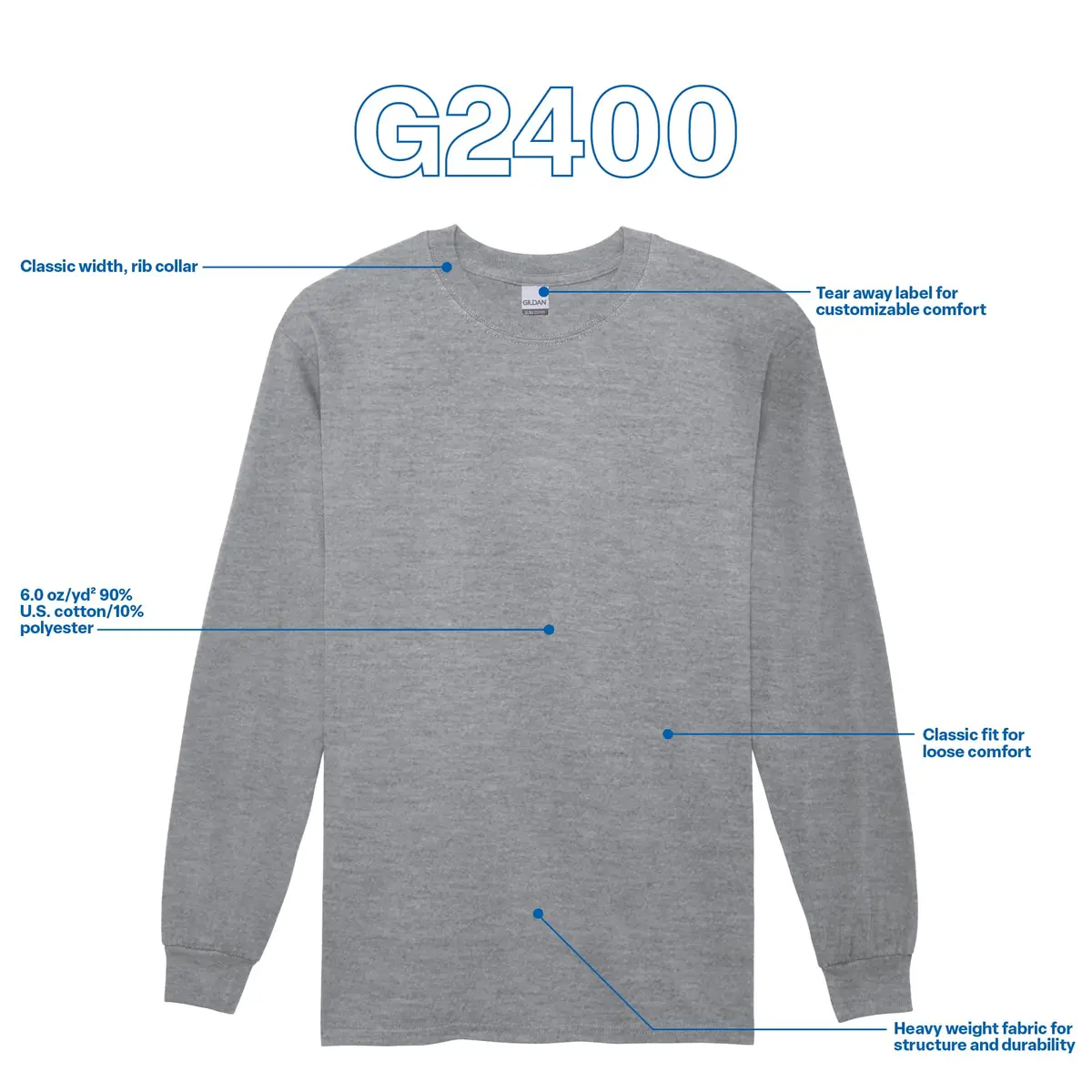Gildan Men's Ultra Cotton Long Sleeve T-Shirt 5X-Large | Heavyweight Classic Fit for Daily Wear - view 6