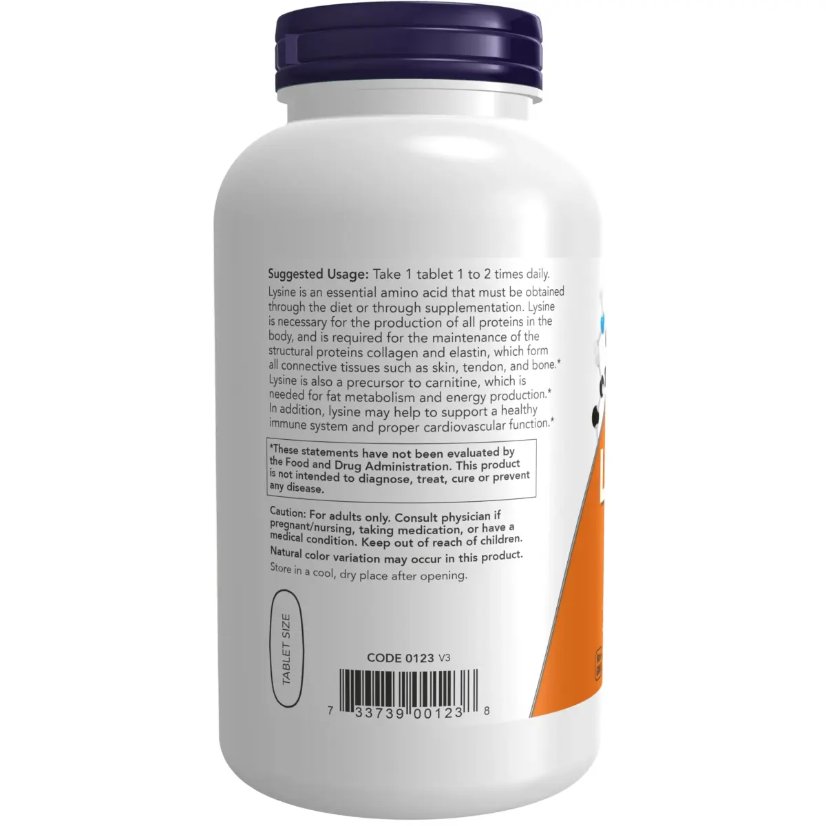NOW Foods L-Lysine 1,000 mg Double Strength Tablets | Essential Amino Acid, 250 Count (1000 mg) - view 3