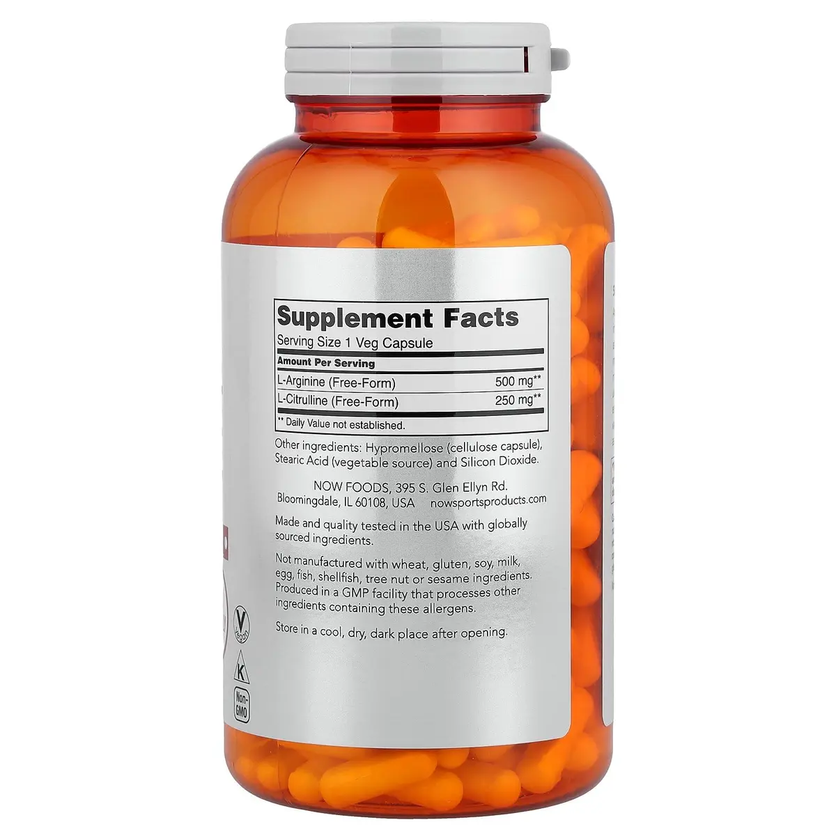 NOW Foods Arginine & Citrulline 500 mg/ 250 mg Amino Acids 240 Veg Capsules | Informed-Choice Certified - view 2