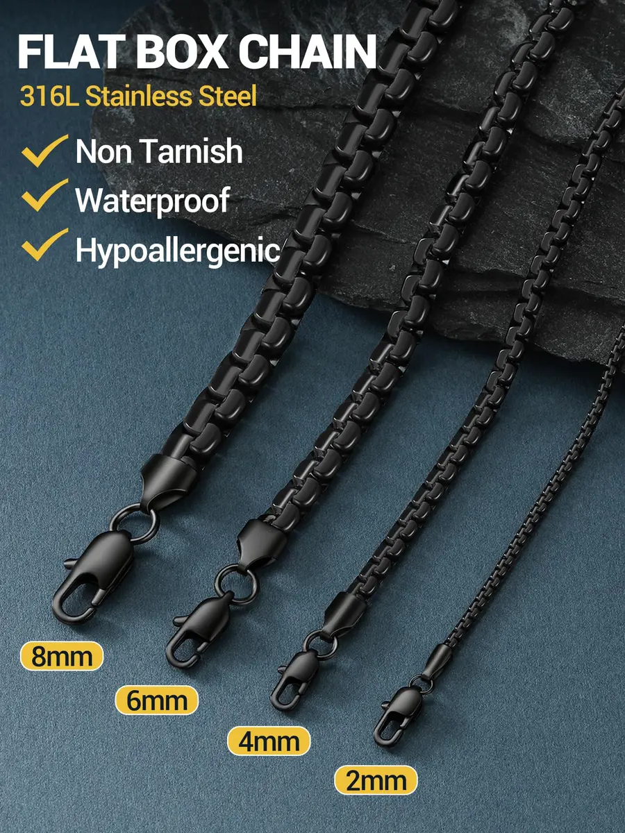 PROSTEEL Black Layered Necklace Flat Link Chain 71cm (28 inch) | Gothic Statement Jewelry - view 5