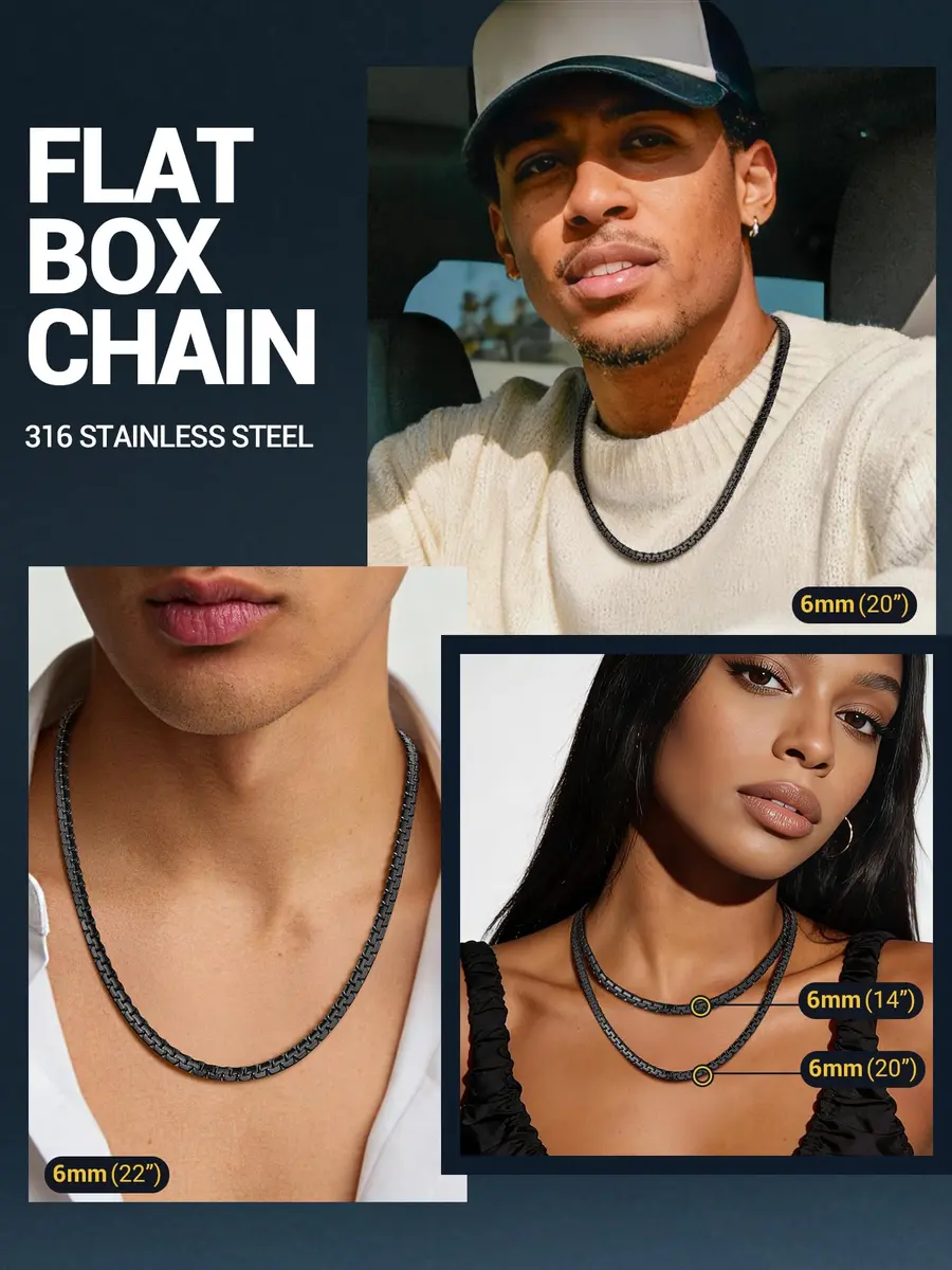PROSTEEL Black Layered Necklace Flat Link Chain 71cm (28 inch) | Gothic Statement Jewelry - view 3