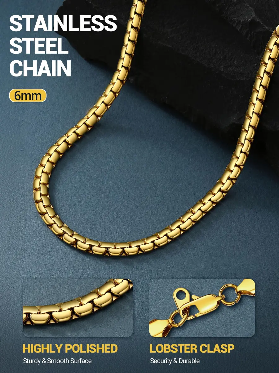 PROSTEEL Stainless Steel Flat Box Link Chain Necklace for Men 55cm (22 inch) | Hypoallergenic & Tarnish-Resistant - view 4