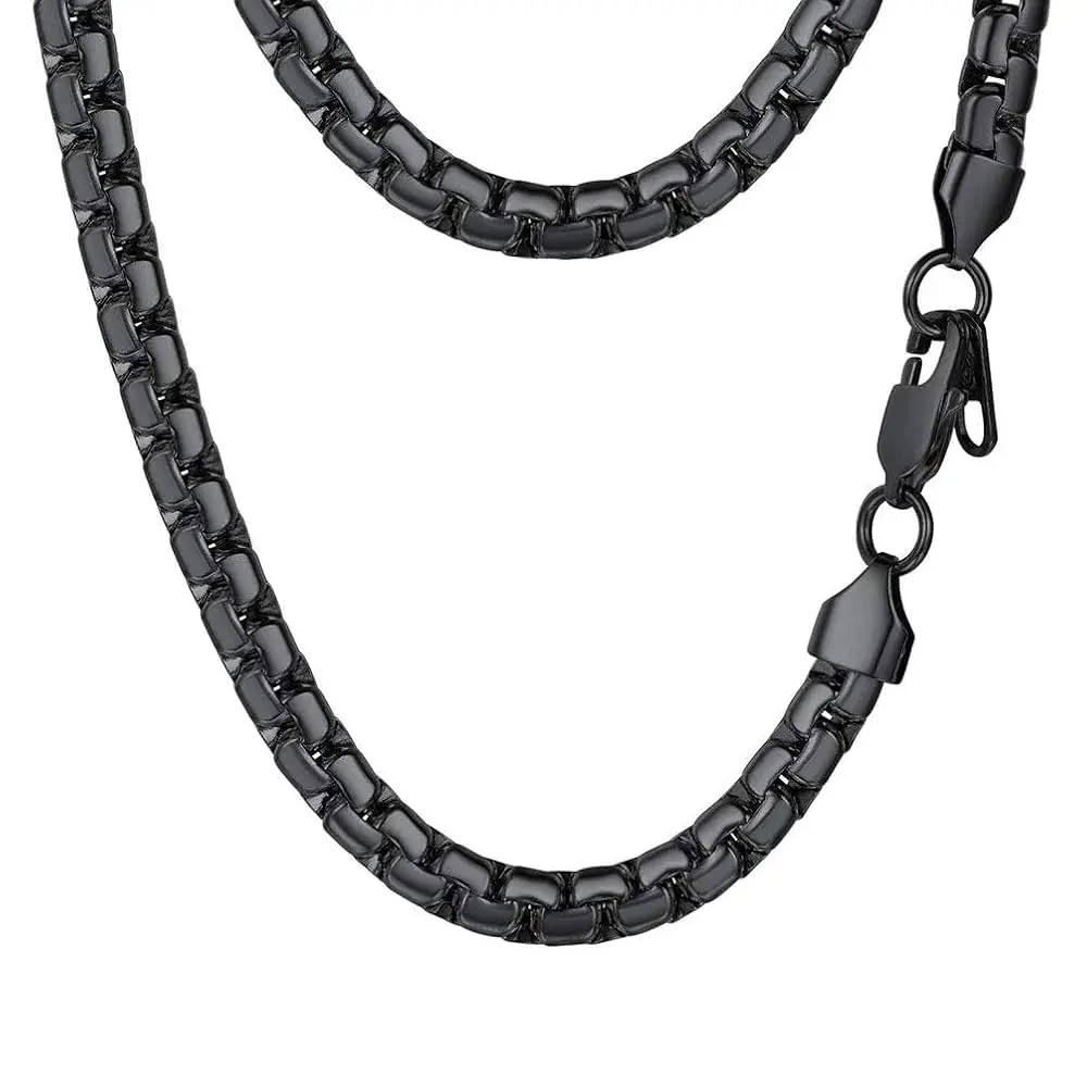 PROSTEEL Black Flat Link Chain Necklace 6mm Width, 66cm (26 Inch) | Minimalist Stainless Steel Jewelry for Men - main product image