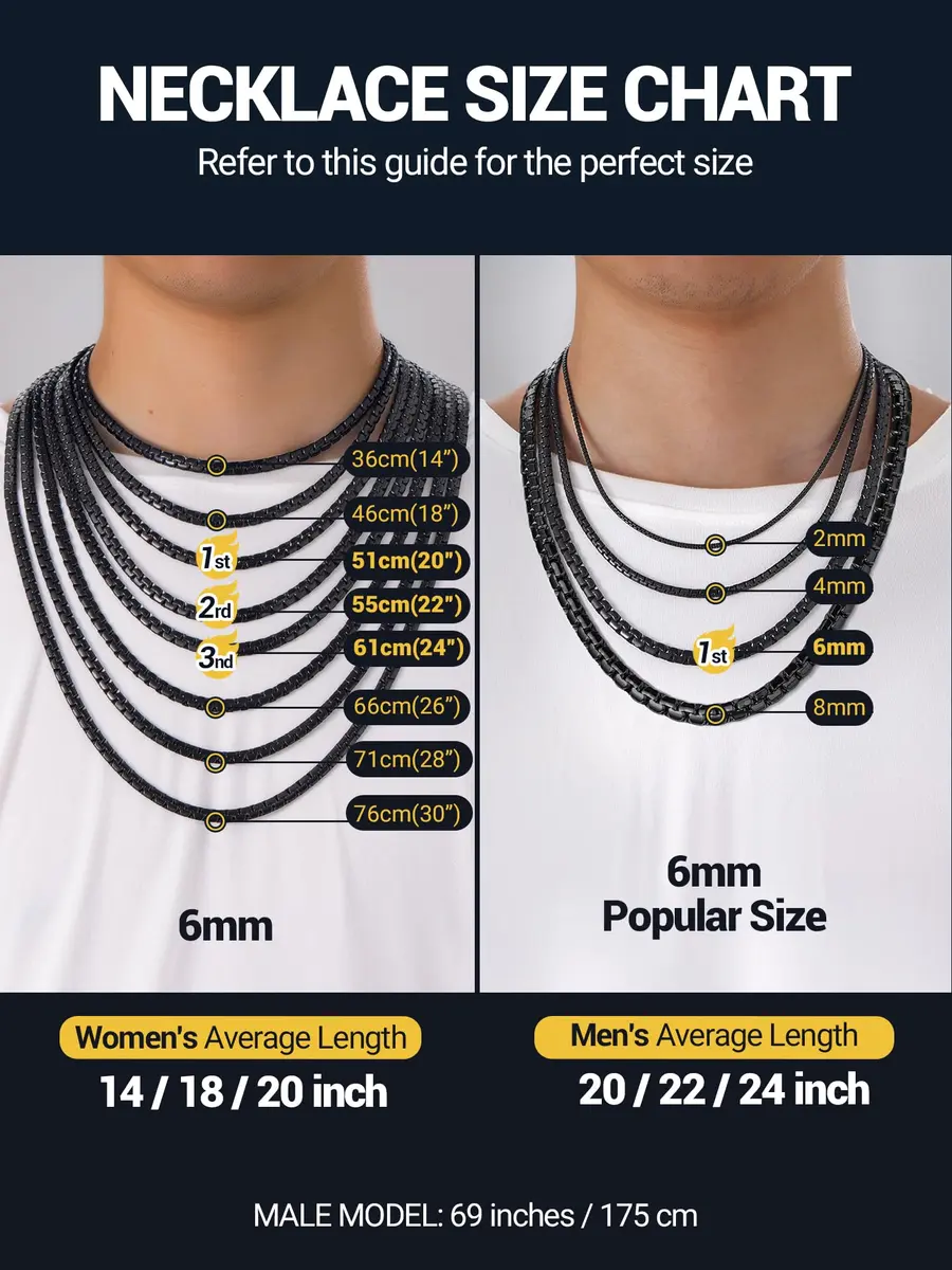PROSTEEL Black Flat Link Chain Necklace 6mm Width, 66cm (26 Inch) | Minimalist Stainless Steel Jewelry for Men - view 6