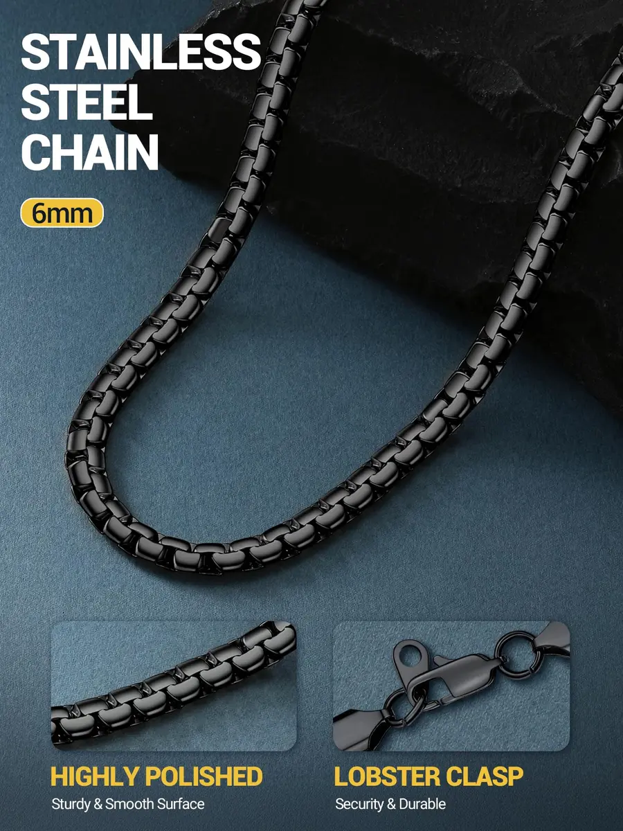 PROSTEEL Black Flat Link Chain Necklace 6mm Width, 66cm (26 Inch) | Minimalist Stainless Steel Jewelry for Men - view 4