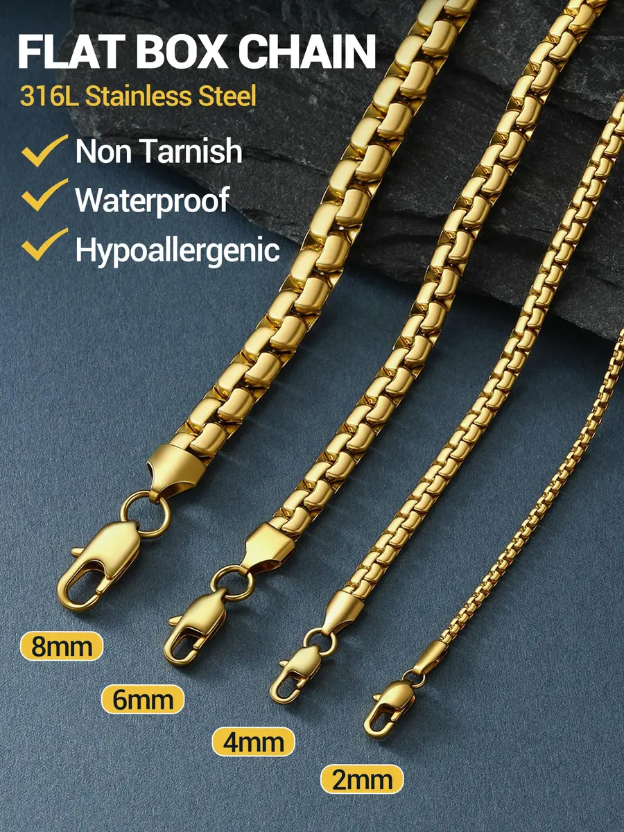 PROSTEEL Stainless Steel Flat Box Link Chain Necklace for Men 51cm (20 inch) | Hypoallergenic & Tarnish-Resistant - view 5