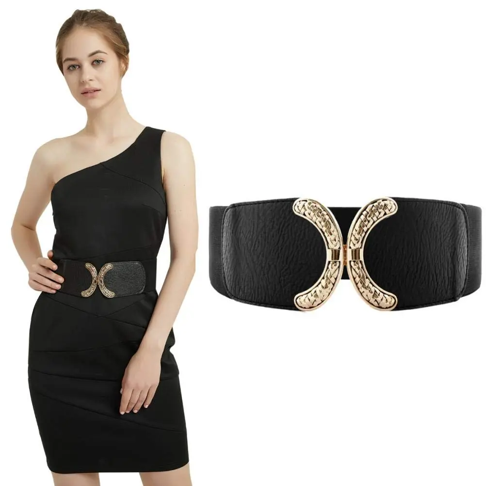 VOCHIC Wide Belt for Women 25-44 in Black | Elastic Stretch Interlock Buckle for Dress - view 5
