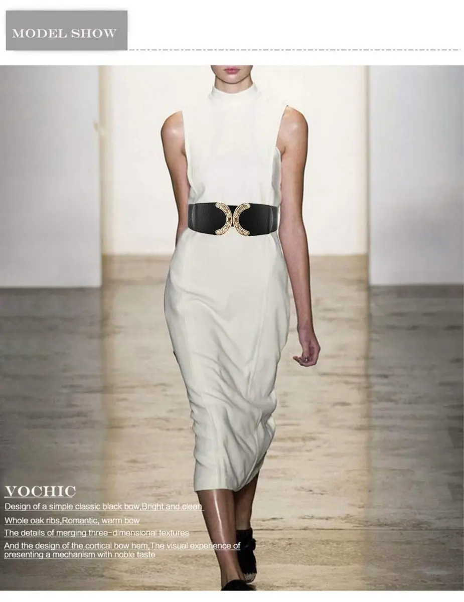 VOCHIC Wide Belt for Women 25-44 in Black | Elastic Stretch Interlock Buckle for Dress - view 2