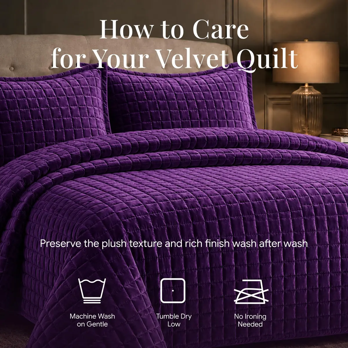 Tribeca Living Luxury Velvet Quilt Twin Size Set - 260GSM Ultra-Soft Oversized Bedspread in Florence Purple | Deep Matresses Perfect Fit - view 7